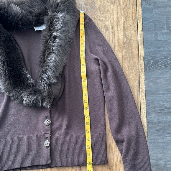 Ann Taylor Loft Brown Cardigan with Faux Fur Collar - Picture 9 of 10